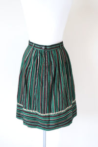 Vintage 1980s Green / Gold Striped Gathered Peasant Skirt -  XS / UK 8