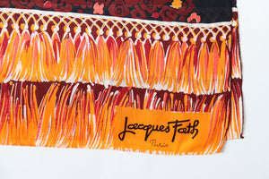 Jacques Fath Silk Shawl / Scarf - Vintage 1960s - Trompe L’oeil - Orange - Large
