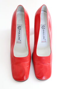 Pollini Vintage Heel Pumps - Red Leather - 1990s - 38 / UK 5