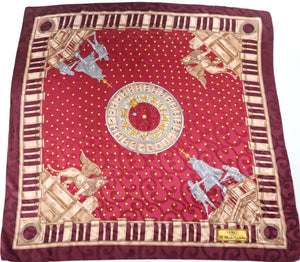 Renato Balestra Silk Scarf - Venice Bell Tower - Vintage  Burgundy - Large