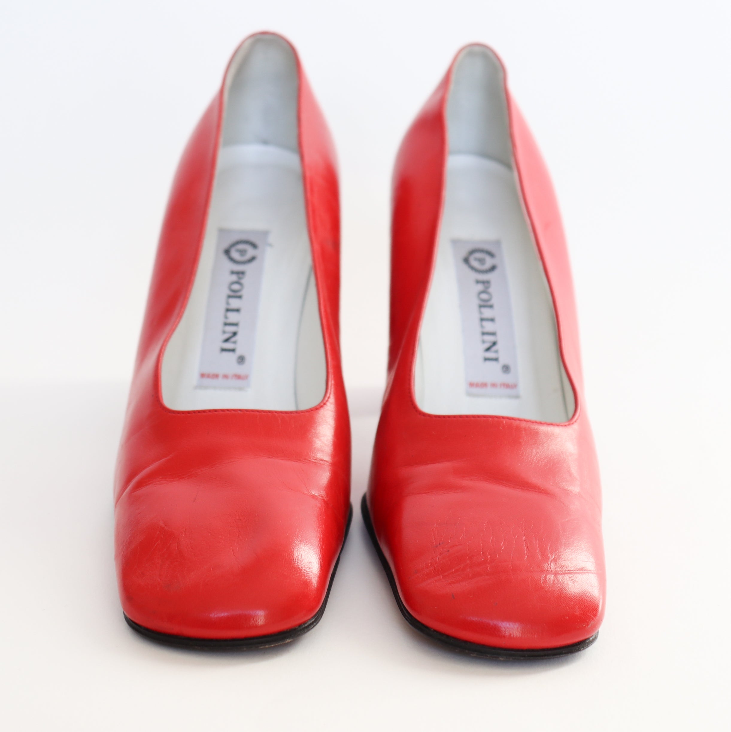 Pollini Vintage Heel Pumps - Red Leather - 1990s - 38 / UK 5