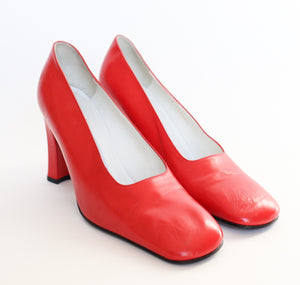 Pollini Vintage Heel Pumps - Red Leather - 1990s - 38 / UK 5