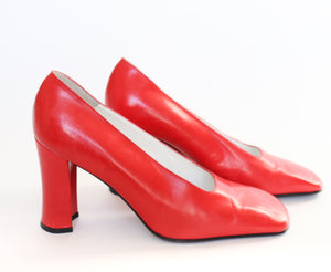 Pollini Vintage Heel Pumps - Red Leather - 1990s - 38 / UK 5