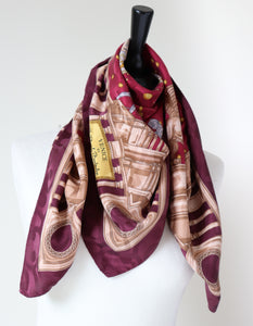 Renato Balestra Silk Scarf - Venice Bell Tower - Vintage  Burgundy - Large