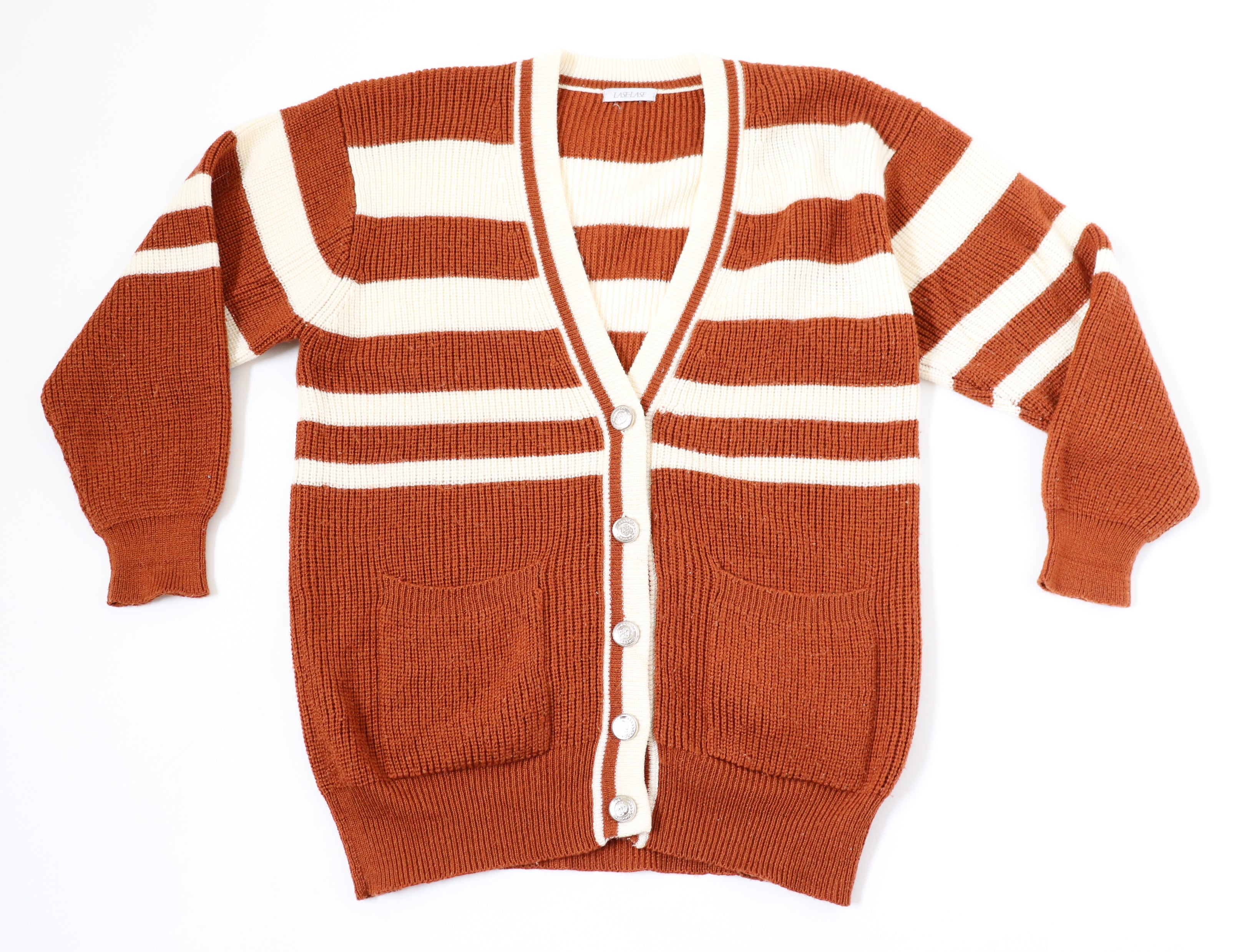 Vintage Oversized Cardigan - Brown / Cream Striped - Varsity - M / UK 12