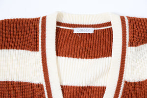 Vintage Oversized Cardigan - Brown / Cream Striped - Varsity -   M / UK 12