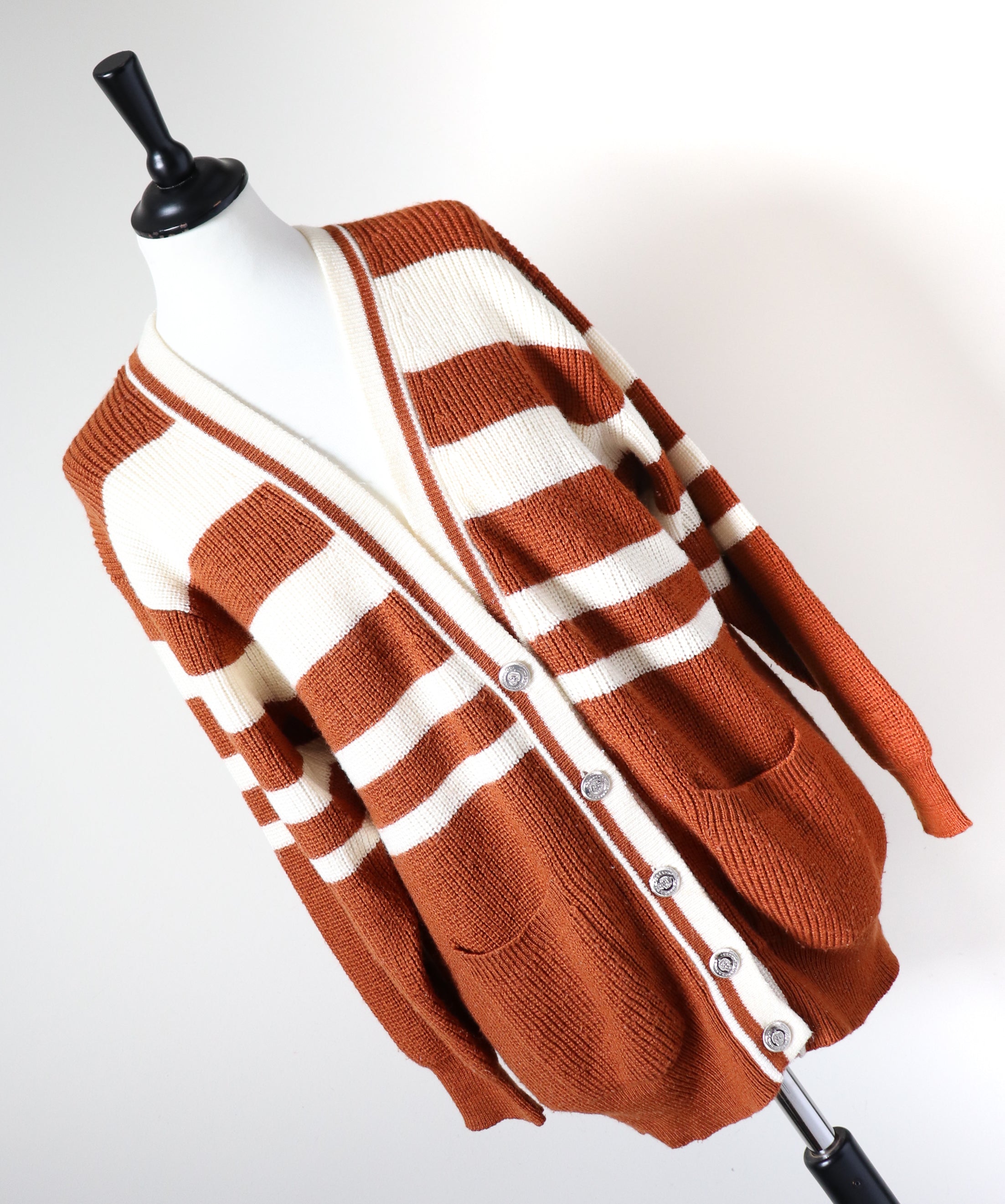 Vintage Oversized Cardigan - Brown / Cream Striped - Varsity - M / UK 12