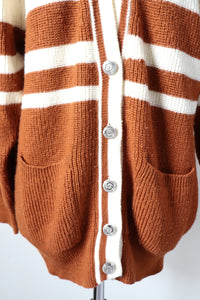 Vintage Oversized Cardigan - Brown / Cream Striped - Varsity - M / UK 12