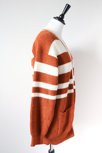 Vintage Oversized Cardigan - Brown / Cream Striped - Varsity - M / UK 12