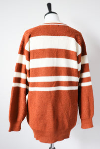 Vintage Oversized Cardigan - Brown / Cream Striped - Varsity - M / UK 12