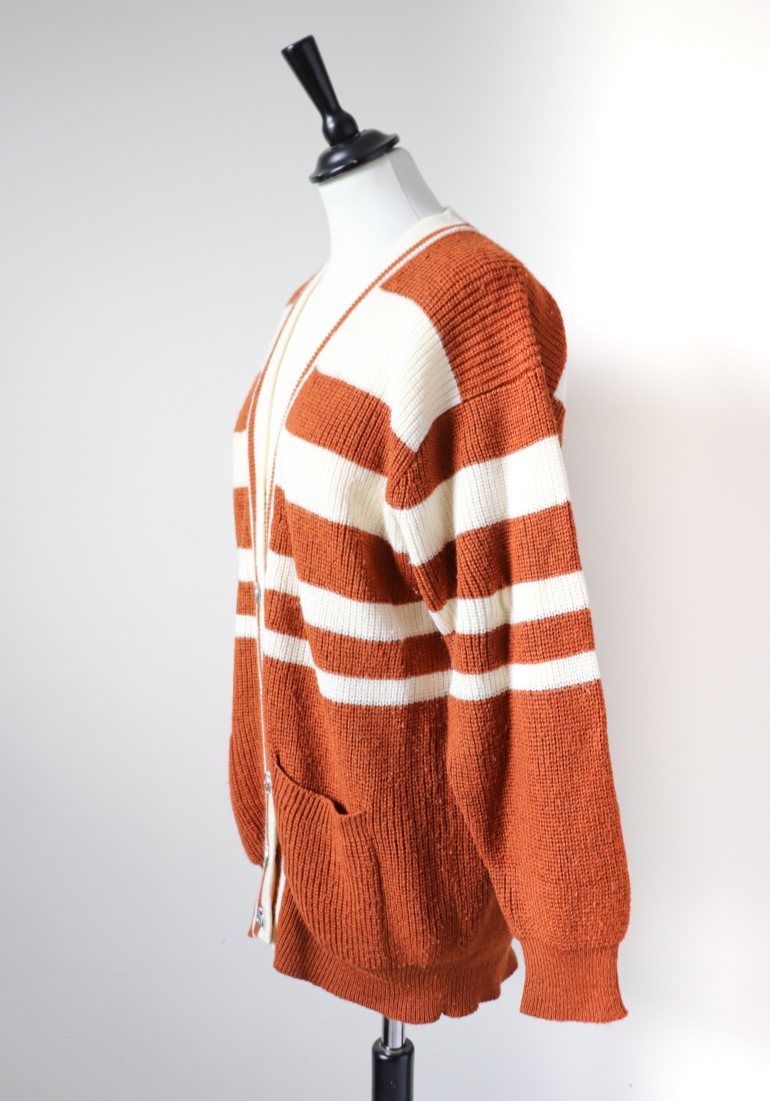 Vintage Oversized Cardigan - Brown / Cream Striped - Varsity - M / UK 12