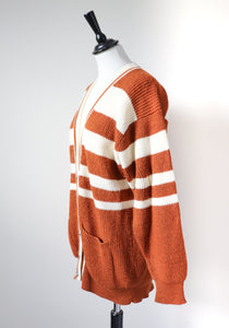 Vintage Oversized Cardigan - Brown / Cream Striped - Varsity - M / UK 12
