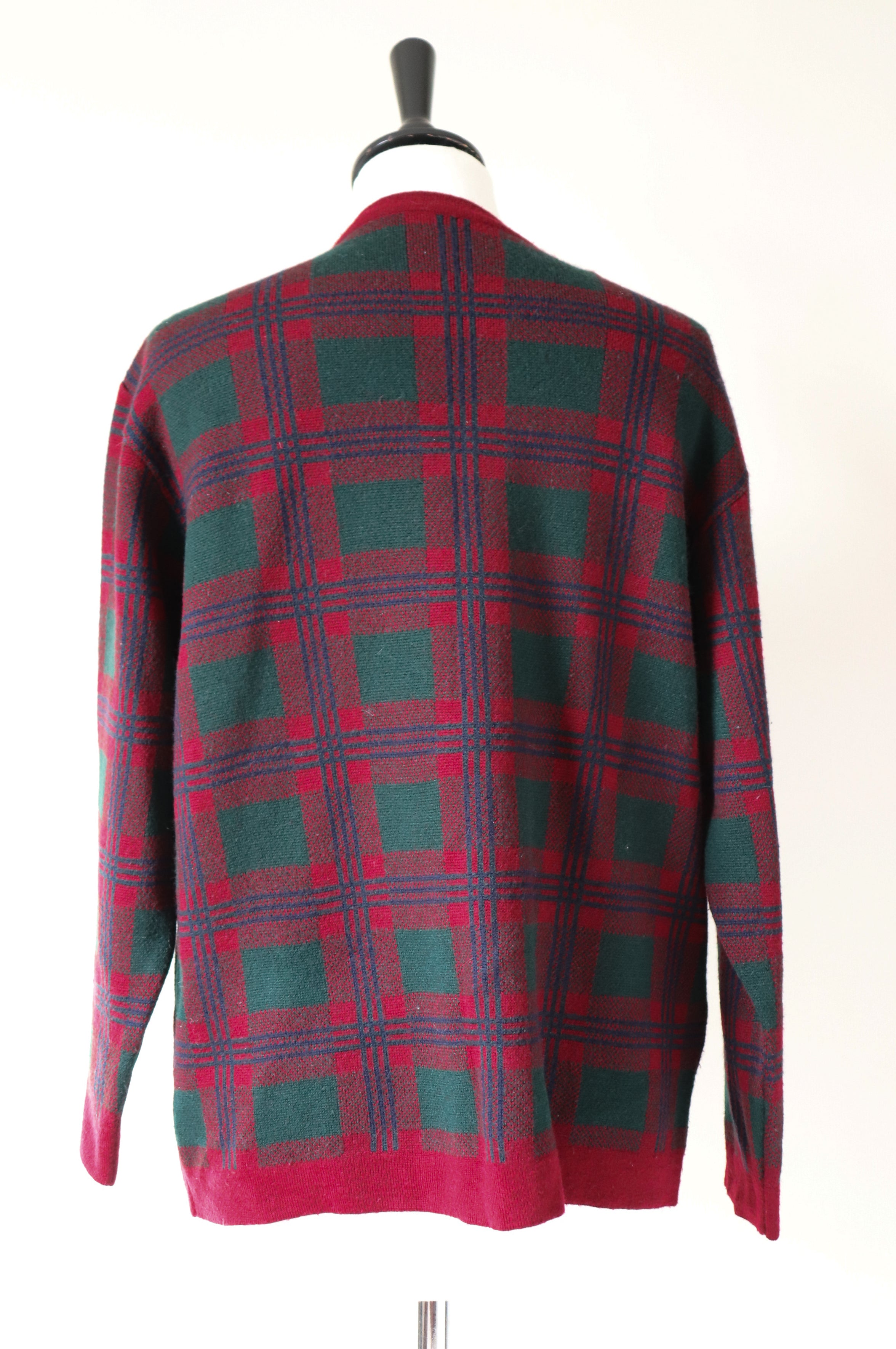 Plaid Vintage Cardigan - 1990s Burgundy / Green Wool Blend  - M / UK 12