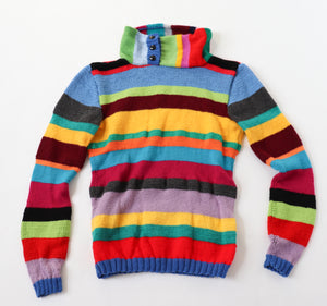 Hand Knitted  Striped Multicolour Jumper - Wool -  Slim - M / UK 12