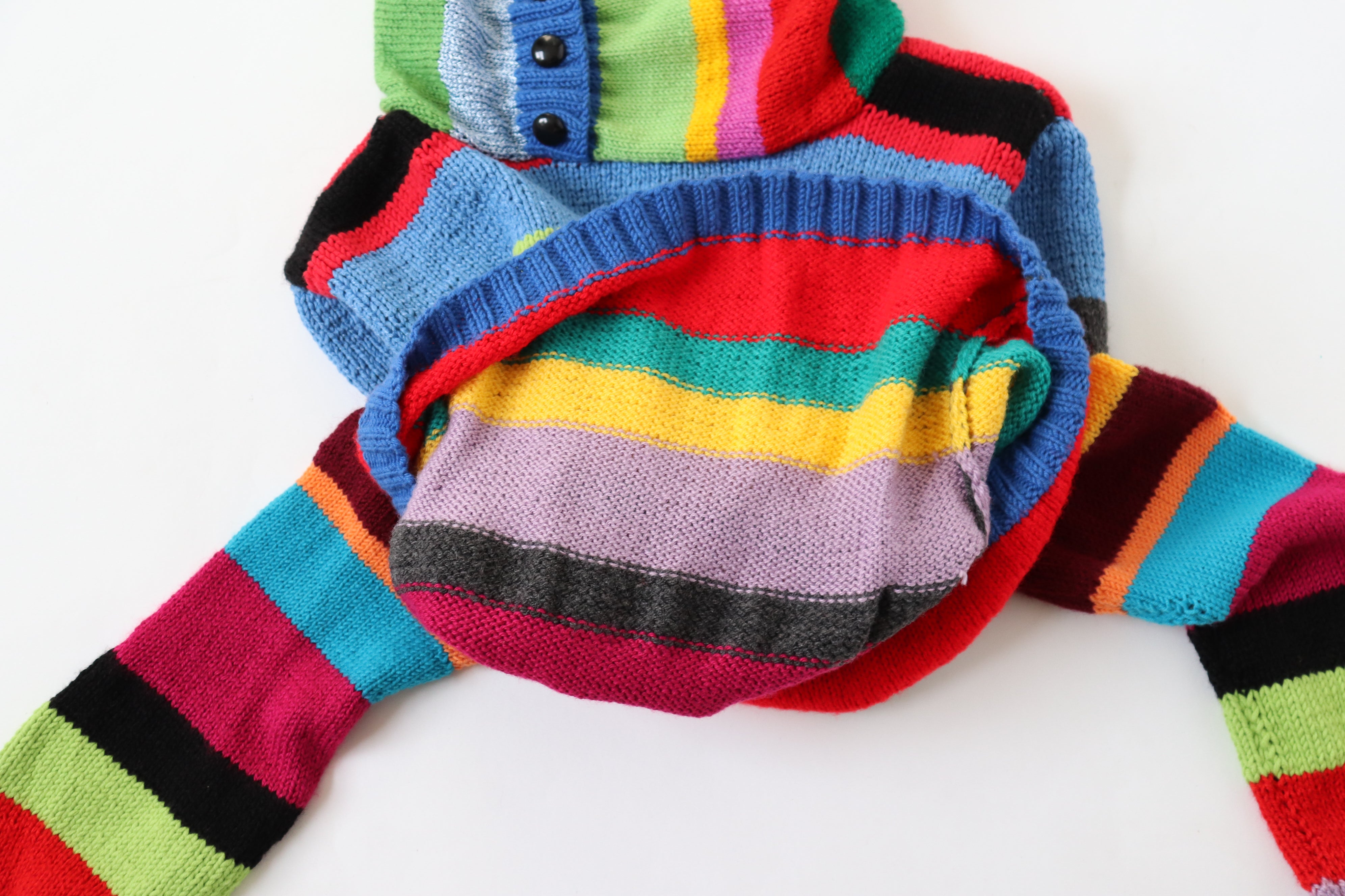 Hand Knitted  Striped Multicolour Jumper - Wool -  Slim - M / UK 12