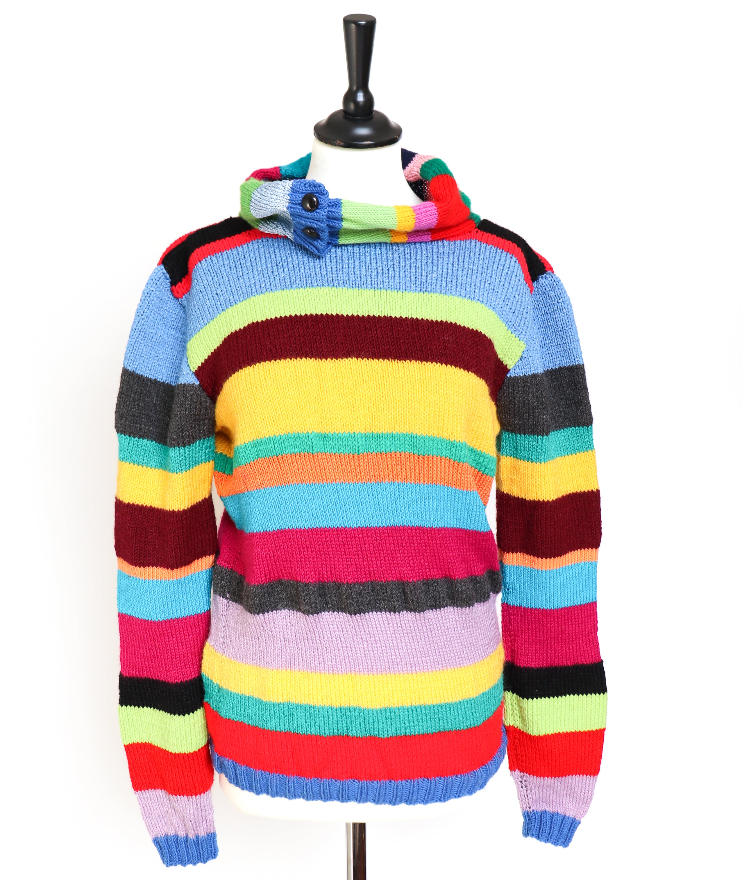 Hand Knitted  Striped Multicolour Jumper - Wool -  Slim - M / UK 12