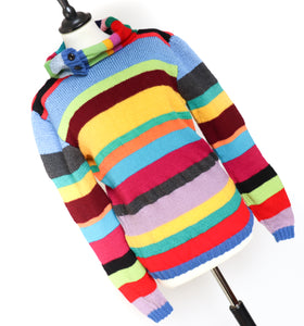 Hand Knitted  Striped Multicolour Jumper - Wool -  Slim - M / UK 12