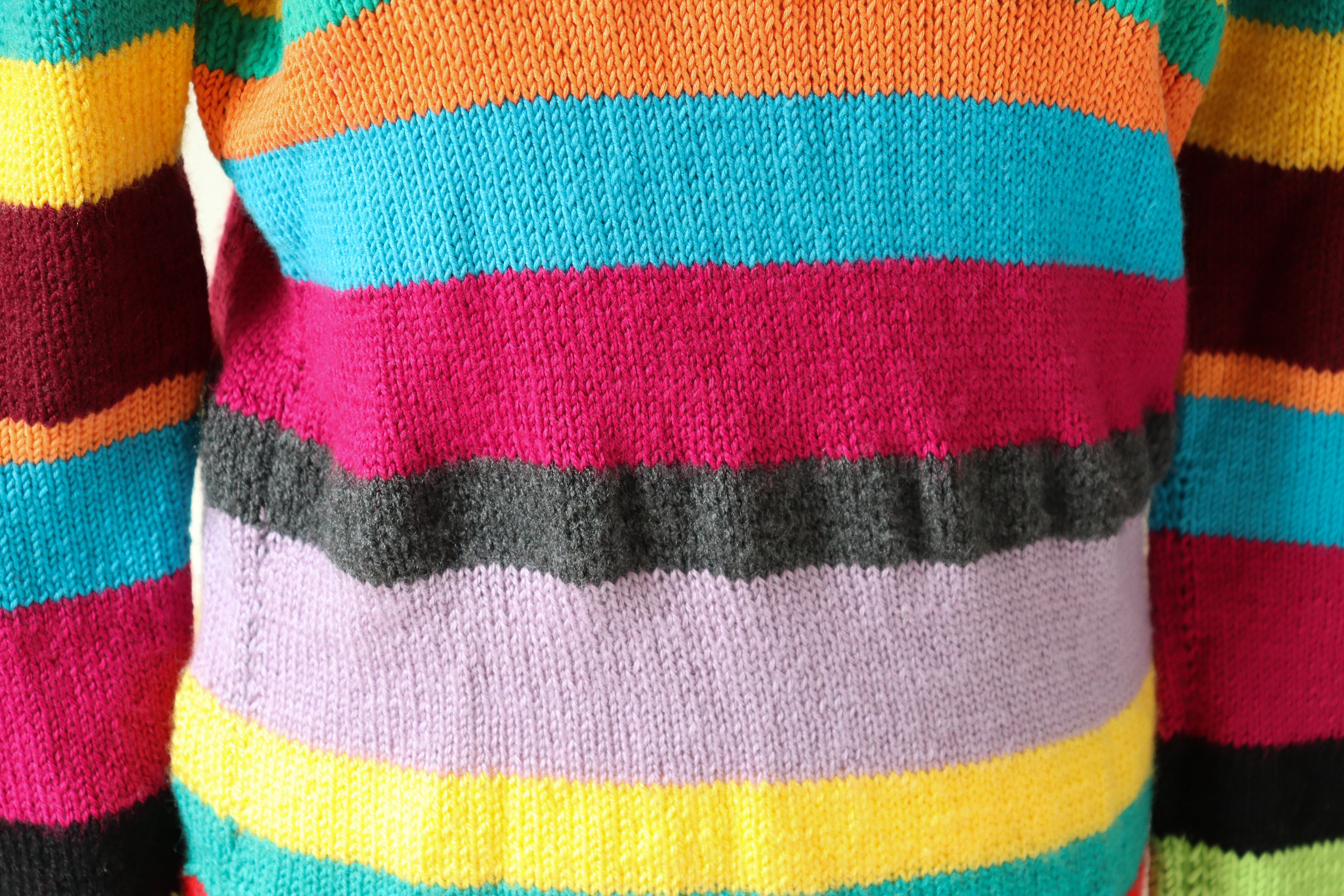 Hand Knitted  Striped Multicolour Jumper - Wool - Slim - M / UK 12