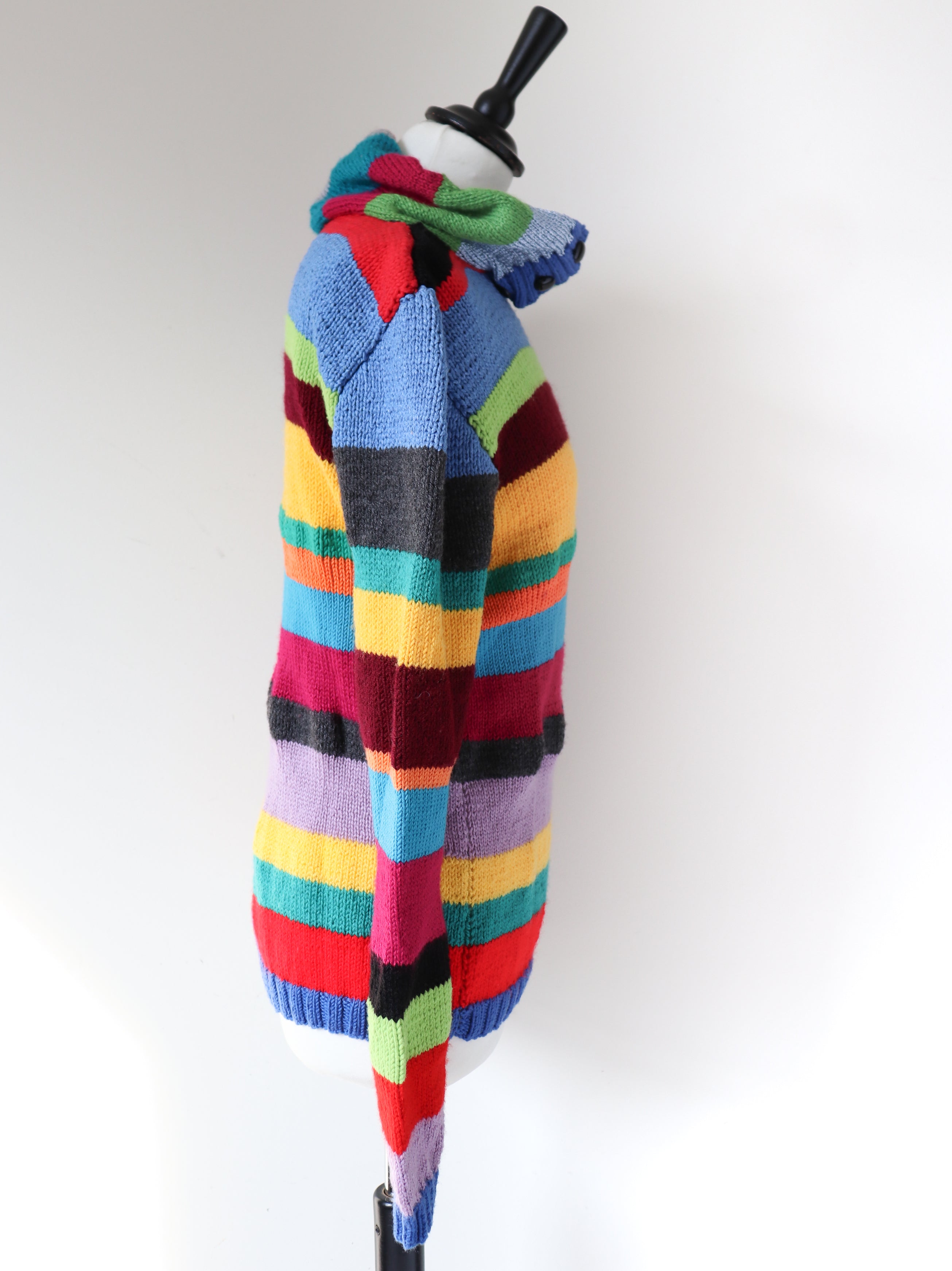 Hand Knitted  Striped Multicolour Jumper - Wool -  Slim - M / UK 12