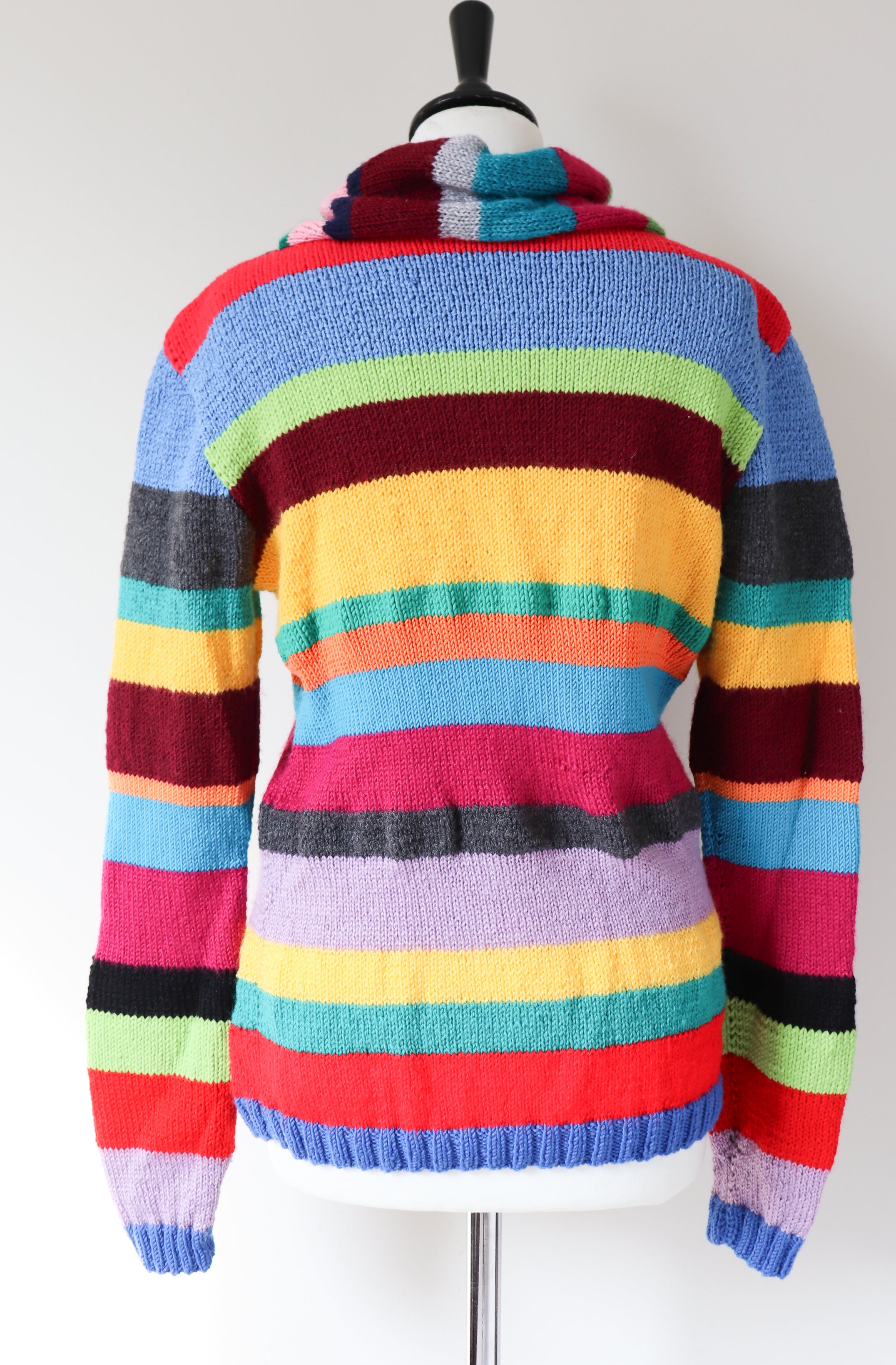 Hand Knitted  Striped Multicolour Jumper - Wool -  Slim - M / UK 12