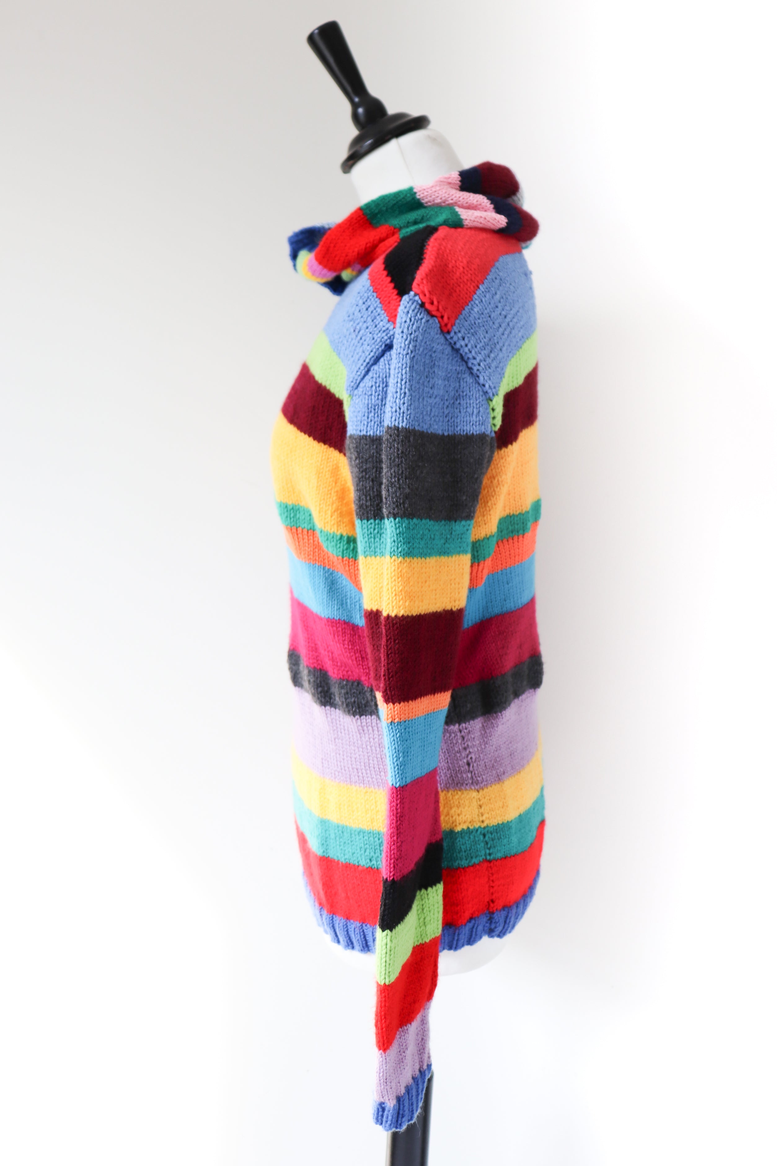 Hand Knitted  Striped Multicolour Jumper - Wool -  Slim - M / UK 12