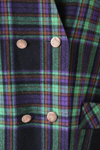 Plaid Collarless Jacket - Vintage 1980s - Green / Purple Wool  Blend - XL / UK 16