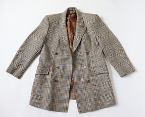 Checked Wool Blazer- Vintage - Cream / Brown Check - L / UK 14