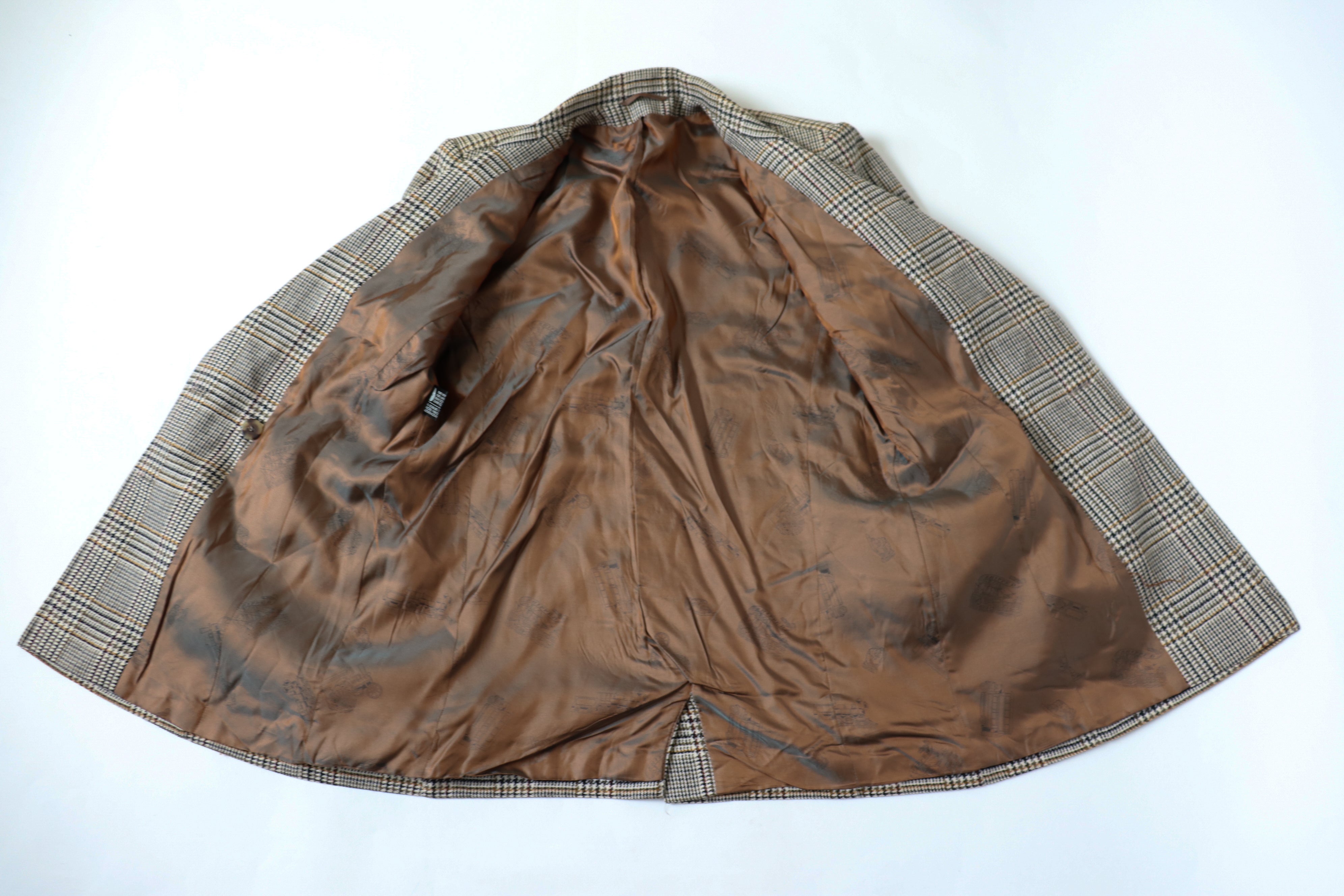 Checked Wool Blazer- Vintage - Cream / Brown Check - L / UK 14