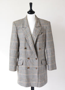 Checked Wool Blazer- Vintage - Cream / Brown Check - L / UK 14