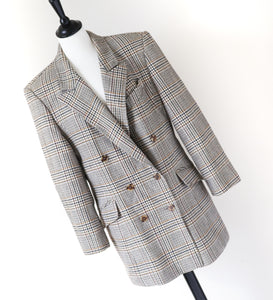 Checked Wool Blazer- Vintage - Cream / Brown Check - L / UK 14