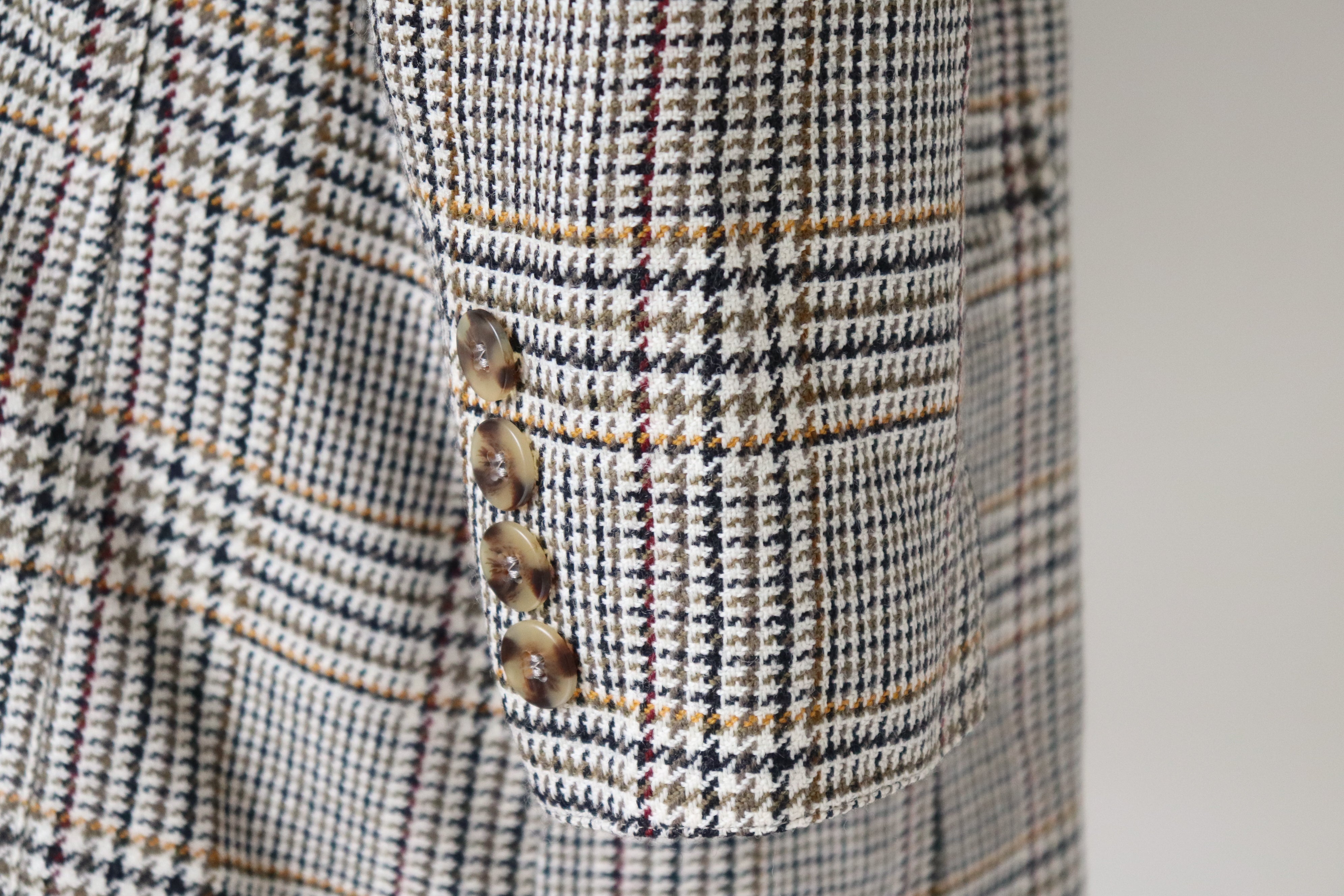 Checked Wool Blazer- Vintage - Cream / Brown Check - L / UK 14