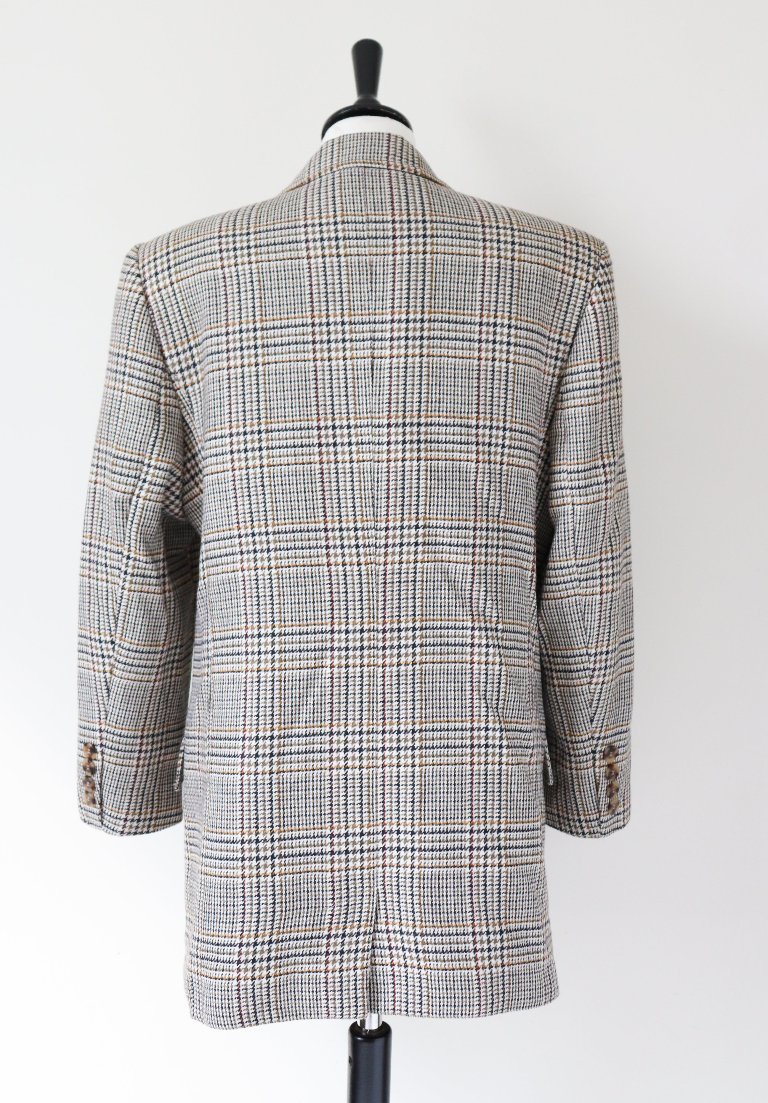 Checked Wool Blazer- Vintage - Cream / Brown Check - L / UK 14