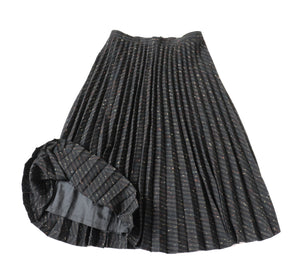 Black Pleated 1980s Vintage Skirt - Flecked Wool Blend - M / UK 12