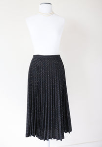 Black Pleated 1980s Vintage Skirt - Flecked Wool Blend - M / UK 12