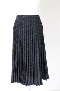 Black Pleated 1980s Vintage Skirt - Flecked Wool Blend - M / UK 12