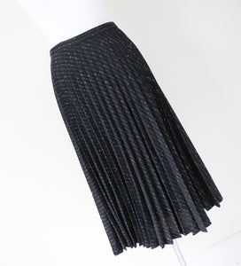 Black Pleated 1980s Vintage Skirt - Flecked Wool Blend - M / UK 12