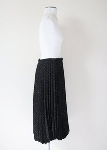 Black Pleated 1980s Vintage Skirt - Flecked Wool Blend - M / UK 12