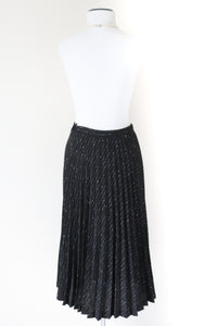 Black Pleated 1980s Vintage Skirt - Flecked Wool Blend - M / UK 12