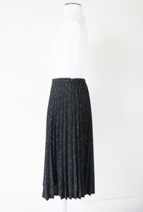 Black Pleated 1980s Vintage Skirt - Flecked Wool Blend - M / UK 12
