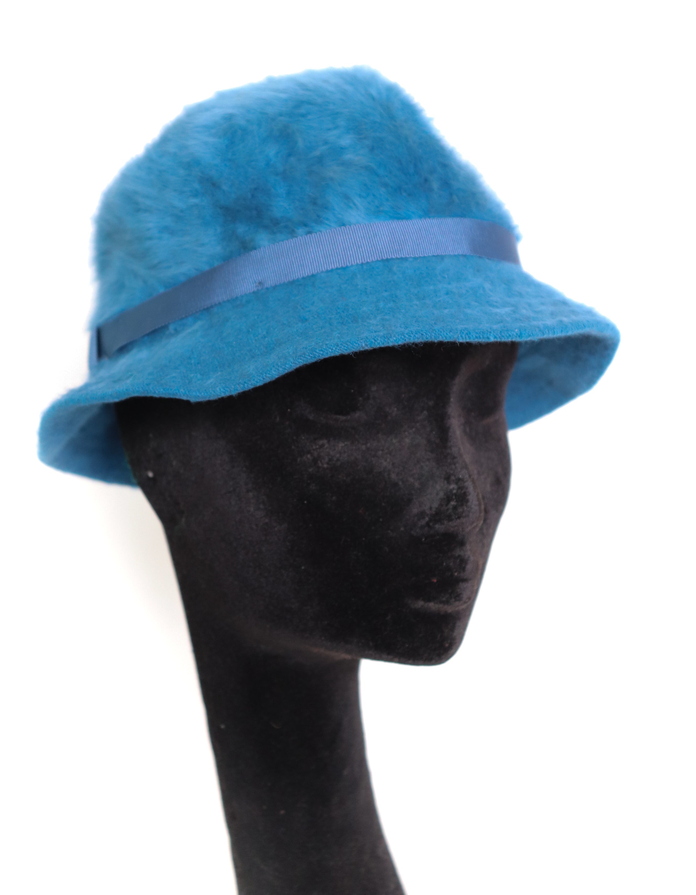 Vintage Ladies Kangol Bucket Hat - Blue Angora Fur - XXS