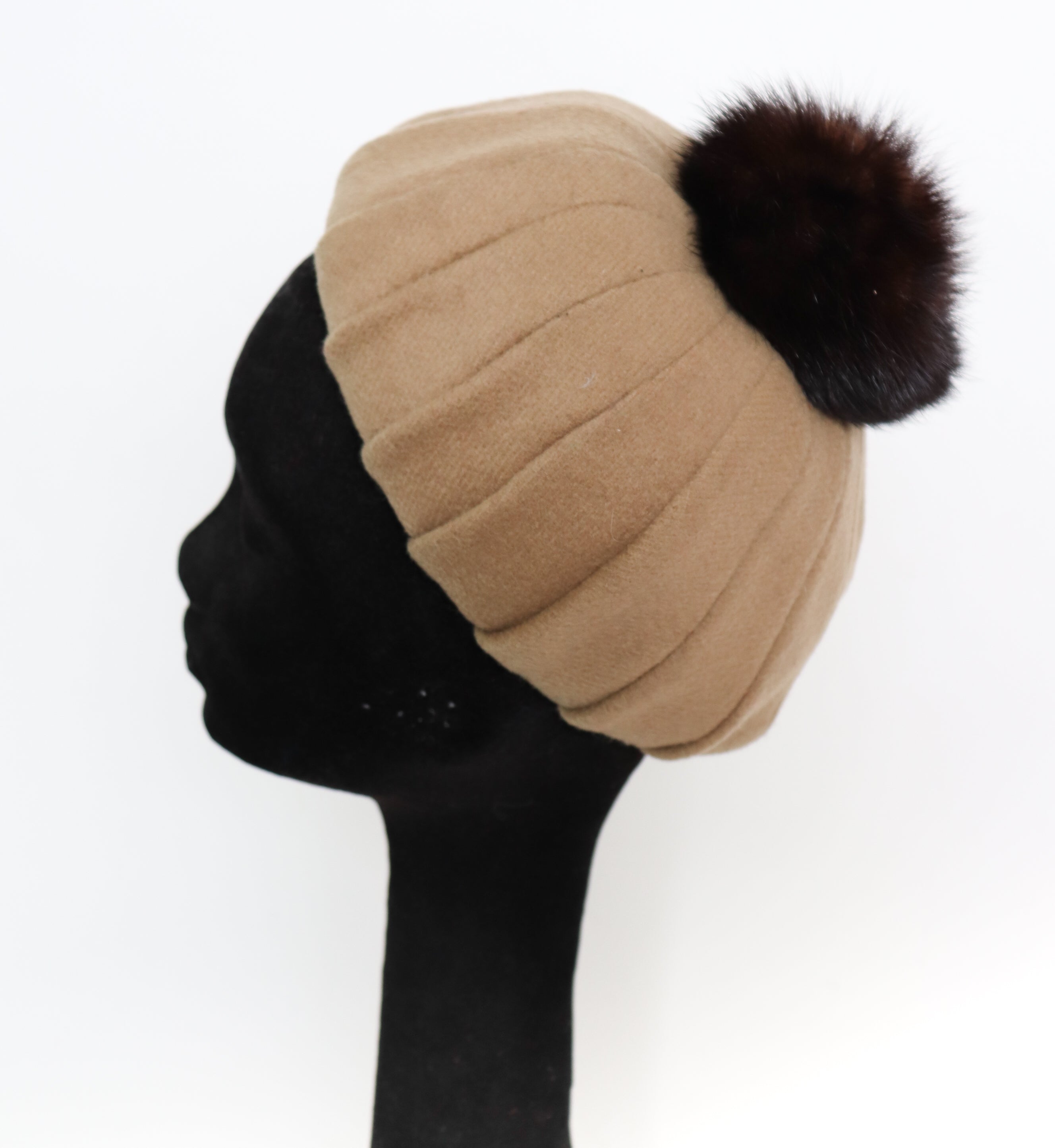 1960s Vintage Dome / Segment Hat - Mode Cristina - Beige Felt / Mink - S / M