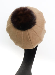 1960s Vintage Dome / Segment Hat - Mode Cristina - Beige Felt / Mink - S / M