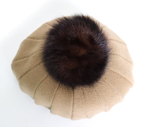 1960s Vintage Dome / Segment Hat - Mode Cristina - Beige Felt / Mink - S / M