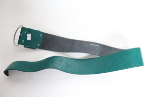 Green Leather 1980s Vintage Belt - Wide - Paisley Embossed - Medium