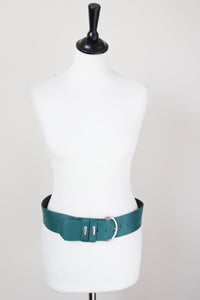 Green Leather 1980s Vintage Belt - Wide - Paisley Embossed - Medium