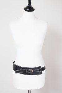Black Leather 1980s Vintage Corset / Obi Belt - Wide - Medium / Large