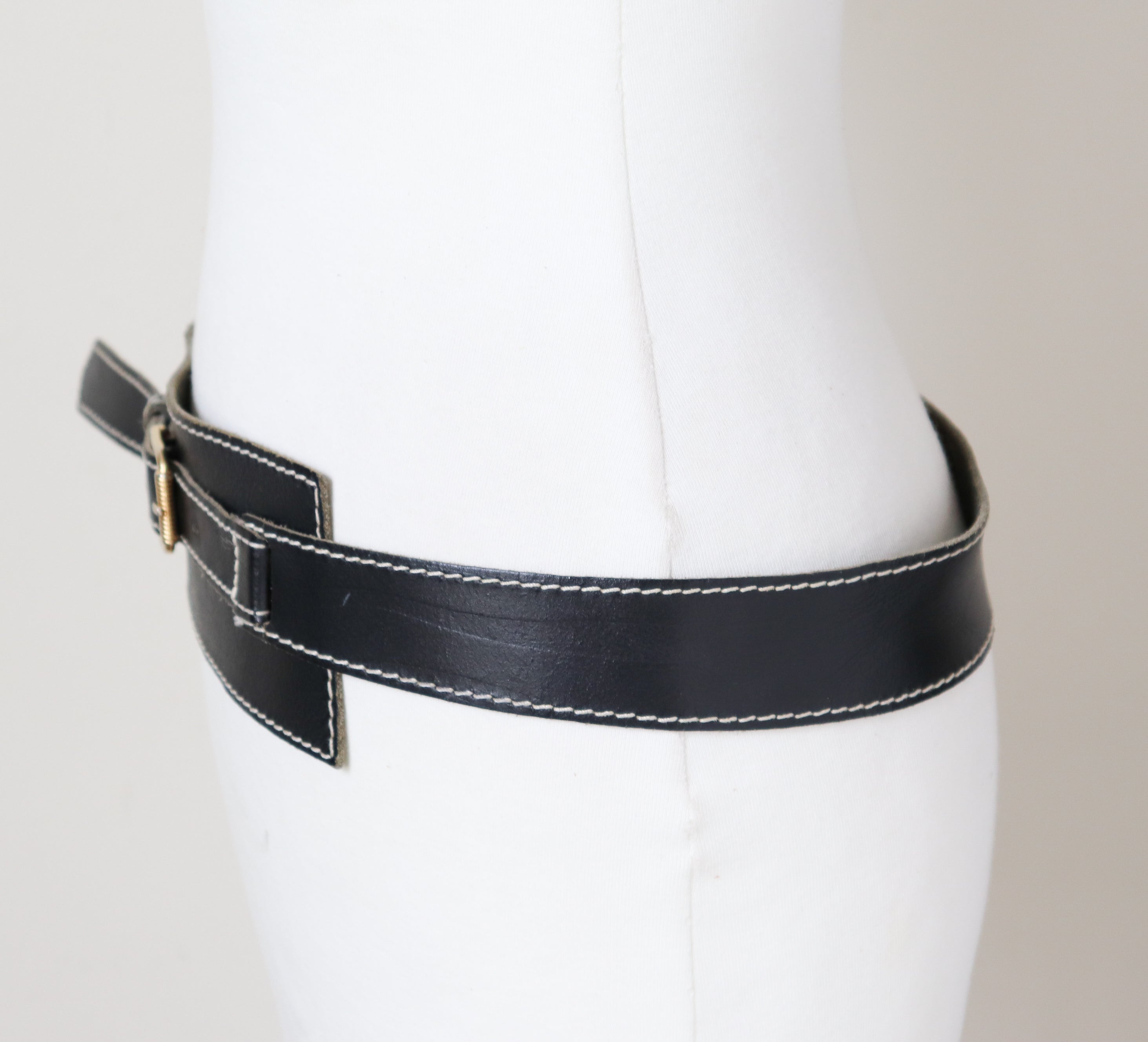 Black Leather 1980s Vintage Corset / Obi Belt - Wide - Medium / Large