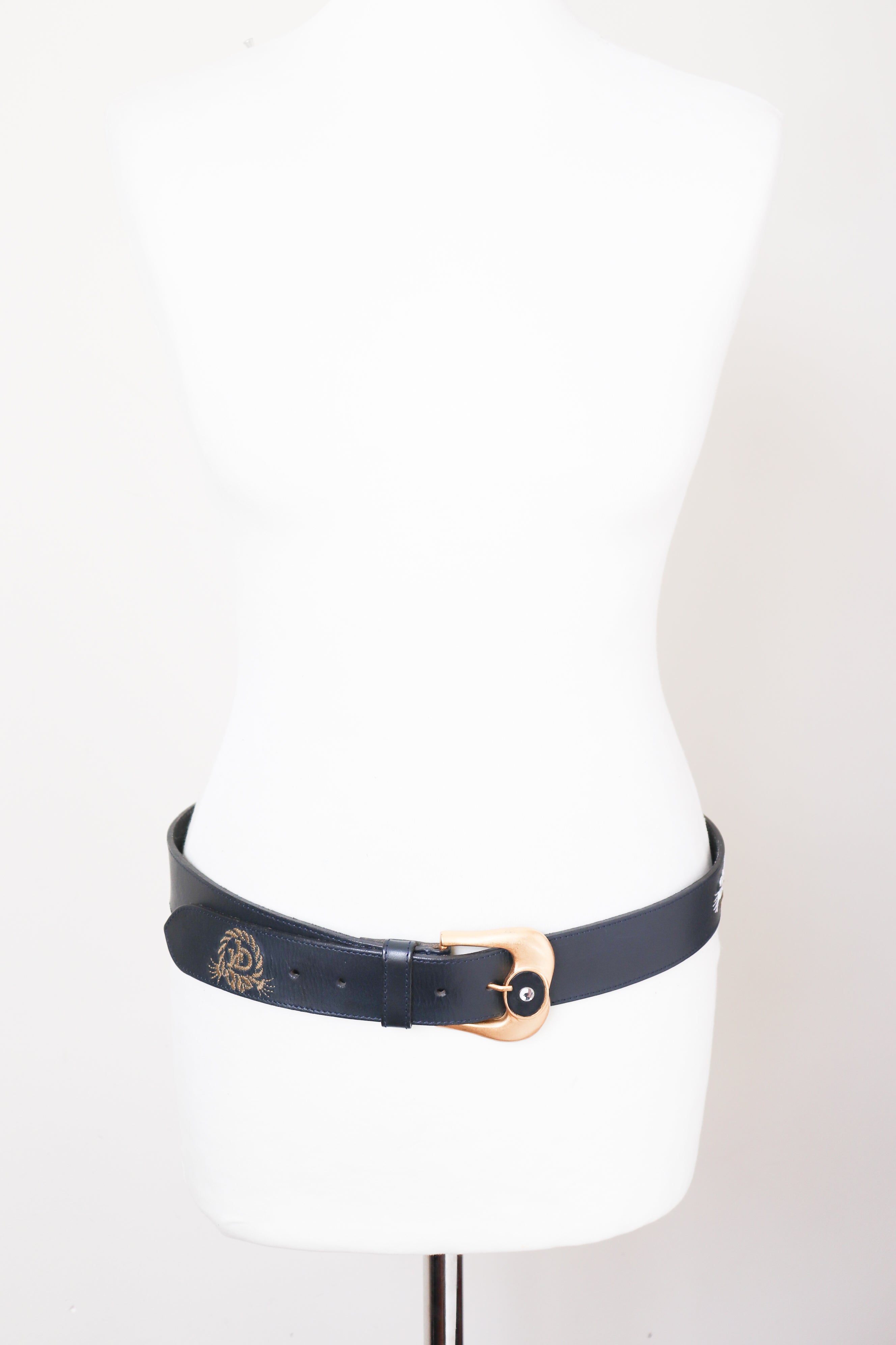 Roccobarocco Leather Vintage Belt -  Blue - Nautical - Trompe L'oeil Rope - M / L