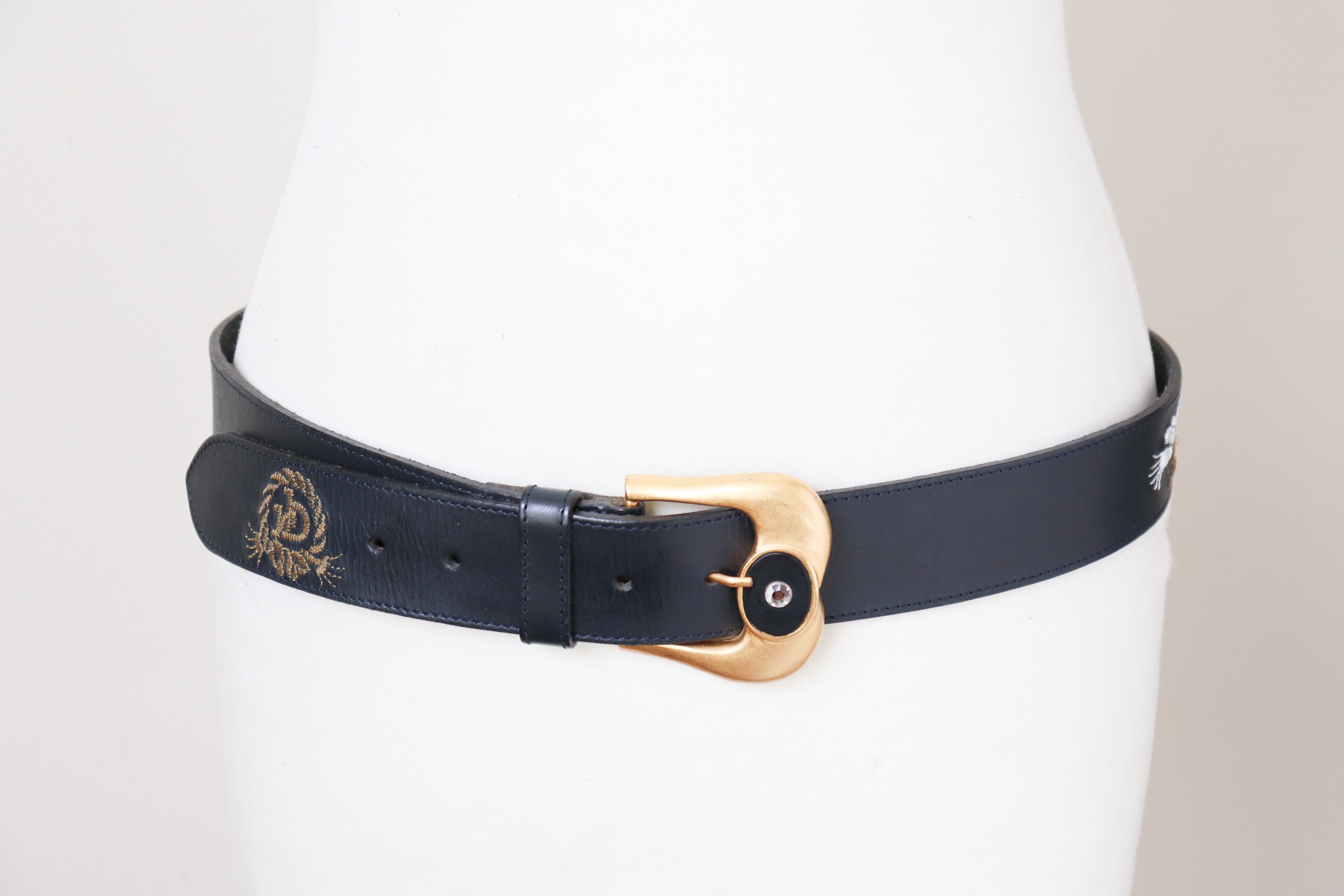 Roccobarocco Leather Vintage Belt -  Blue - Nautical - Trompe L'oeil Rope - M / L