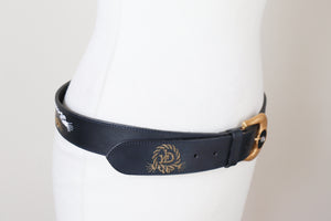Roccobarocco Leather Vintage Belt -  Blue - Nautical - Trompe L'oeil Rope - M / L